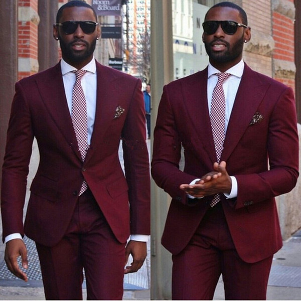 Formal Wear Burgundy Mens Wedding Suits Tuxedos For Men Groom costume homme Best Man Suit Custom Made (jacket+pants+tie)