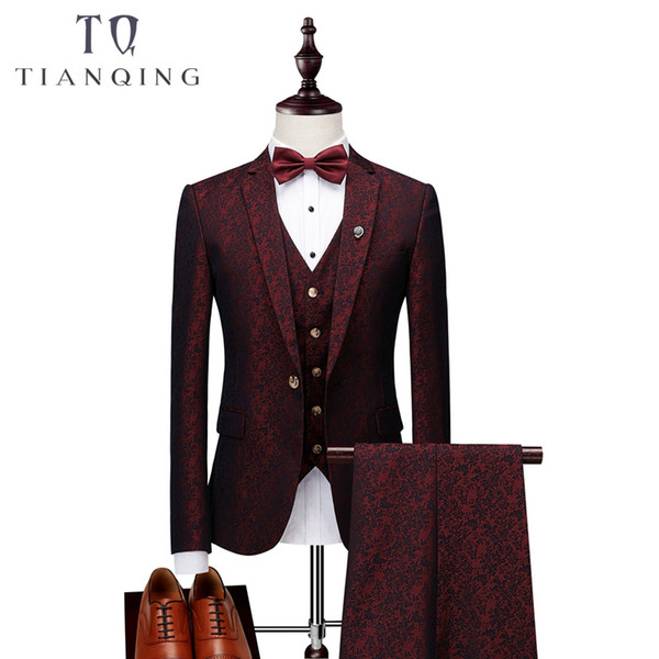 Elegant Wine Groomsmen Notch Lapel Groom Tuxedos Burgundy Jacket Mens Suits Wedding Suits for Men Blazer Suit Party Prom