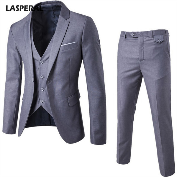 LASPERAL 3 Pieces Sets Men's Business Wear Suit + Vest + Pants Vest Sets Slim Brand Male Suits Wedding Party Blazers Jacket