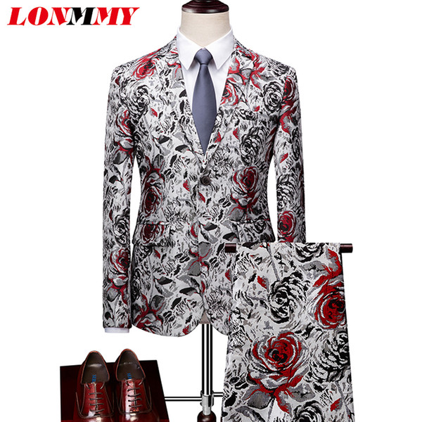 LONMMY 5XL 6XL Suits men blazer hombre Mens suits with pants Slim fit Mens blazer jacket Flower costume homme mariage dress 