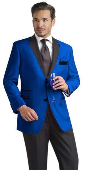 Wholesale-New Arrival Two Button Blue Groom Tuxedos Groomsmen Men's Wedding Prom Suits Bridegroom (Jacket+Pants+Tie) K:716