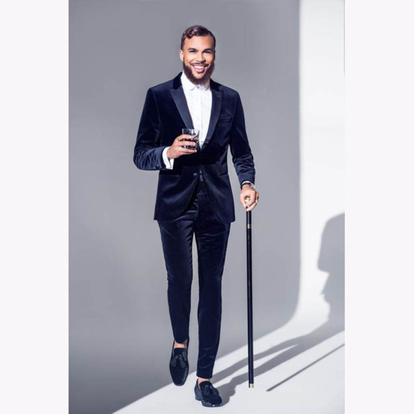 Latest Coat Pant Design Navy Blue Velvet Men Suit Formal Slim Fit Tuxedo 2 Piece Blazer Custom mens Party Suits Terno Masculino