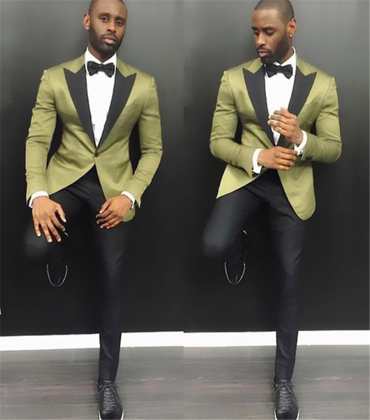 New Tailor Made Green Satin Groom Tuxedos Black Lapel Casual Blazer 2 Piece Mens Wedding Prom Party Suits(Jacket+Pants)terno