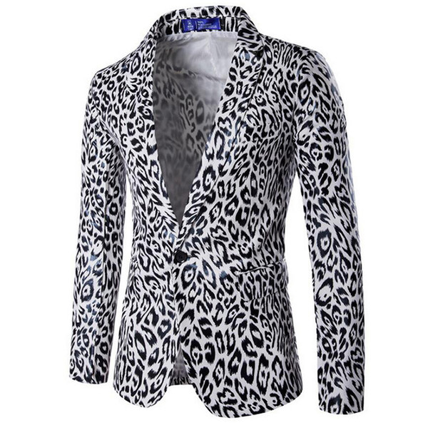 Fashion Men's Floral Blazer Black White Leopard Print Dress Suit Stage Wear Costume Casual spring Jacket one button slim blazers