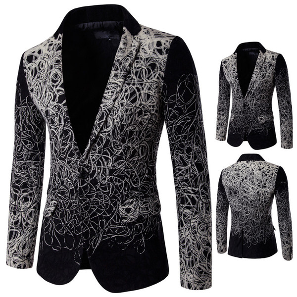 Luxury Embroidery Black Blazer Men Male Suit Jacket Casual Business Stylish Blazers For Men Party Wedding Blazer