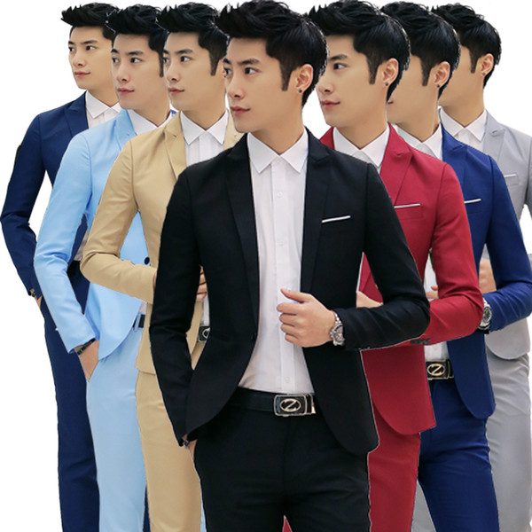 Wholesale- Fashion Custom made Jacket Formal Dress Mens Suit Set men casual wedding suits groom Korean Slim Fit Dress (coat)