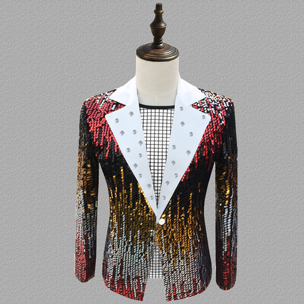 sequins blazer men suits designs jacket mens stage personality singers clothes dance star style dress punk rock masculino homme terno