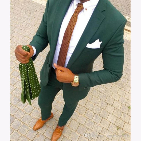 Handsome Terno Masculino Green Men Casual Suit Set Slim Fit 2 Piece Tuxedo For Mens Groom Wedding Suits Custom Prom Blazer 