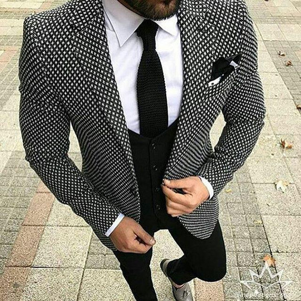 Brand Style Suits Men Black White Floral Pattern Men Suit Slim Fit Groom Tuxedo 3 Piece Custom Prom Blazer Terno Masculino