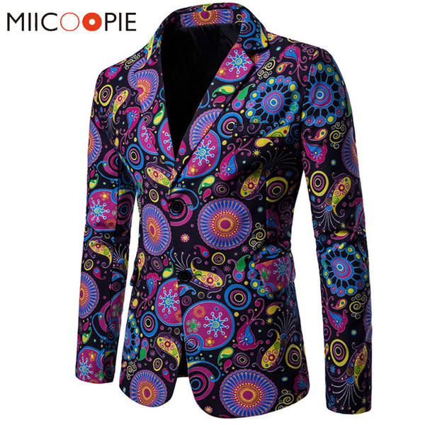 New Arrival Business Mens Blaser Masculino Cotton Linen Nationality Printed Jacket Popular Purple Blazers Men Suits Jackets