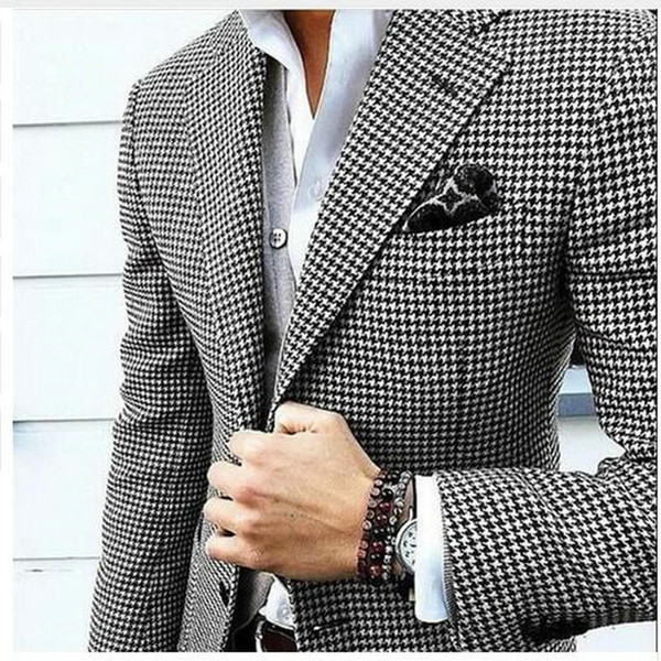 Mens Checkered Suit Houndstooth Custom Made Men Suit Jackets Tailored Casual Men Suits Duotone Weave Hounds