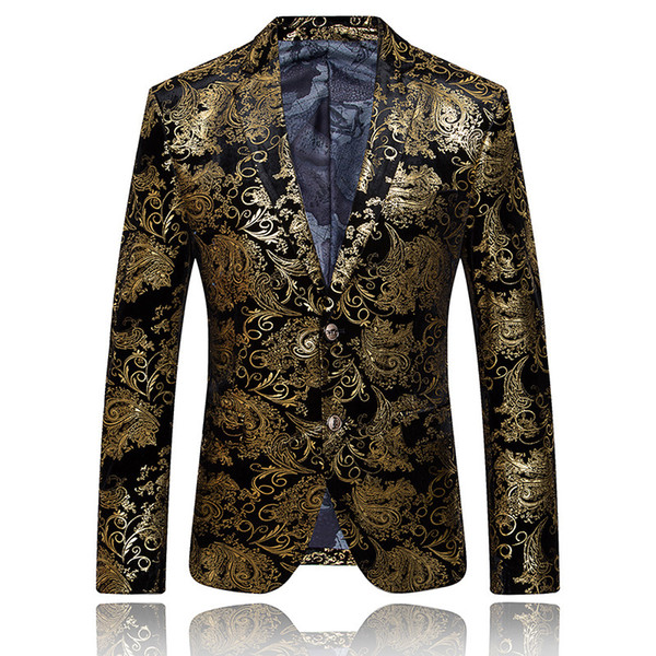 Wholesale-Gold Blazer For Men Luxury Brand Floral Blazer Formal Jacket Mens Embroidered Blazer Vintage Suit Prom Blazers Casual Coat Q51