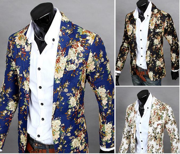 Flower Colorful Style Men Casual Blazer Suit Long Sleeve Thin Party Men Suit Blazers Slim Single Breasted Blazer For Men J160406