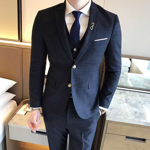 Men's suits in the spring and autumn two grain of three-piece han edition cultivate one's morality best suit for a wed groom suit