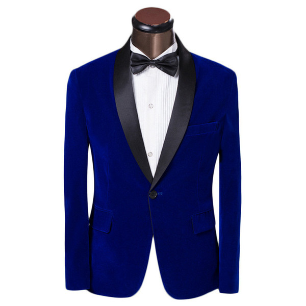 Wholesale-One Button Blue Velvet Groom Tuxedos Groomsmen Mens Wedding Suits Formal Dress (Jacket+Pants+Bow Tie+Girdle) NO:014