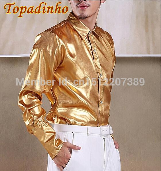 Wholesale-New Fashion Men High Quality Long Sleeve Pure Gold Silver Shirts Men Wedding Party Dress Shirts Free Shipping