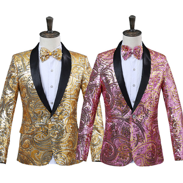 Fashion print sequins blazer jacket mens spring slim fit casual blazer for men high quality prom stage wear for singer dancer