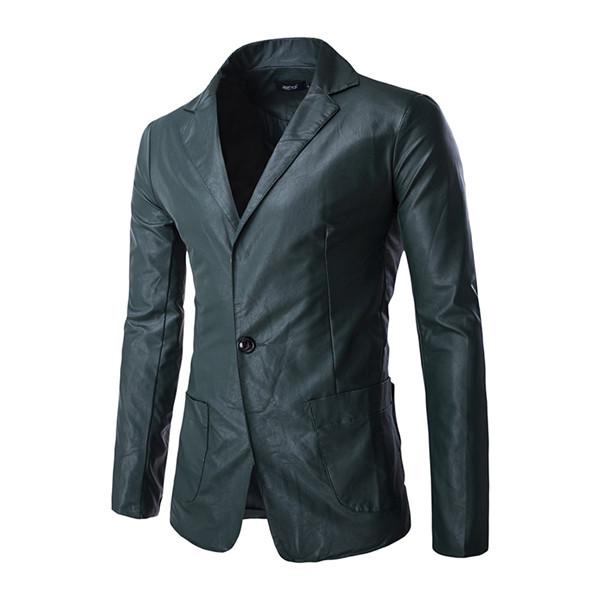 Men's Casual Suit Long Sleeve New Winter Man Personality PU Leather Skin Suit Coat Pockets Men Blazer Slim Fit One Button