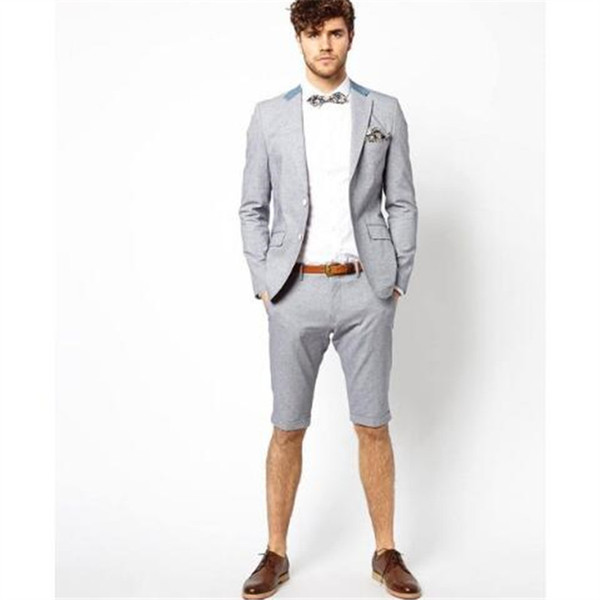 New Summer Wedding Suit With Short Pant Terno Tuxedos Summer Mens Suit Dress Blazer 2 pieces(Jacket+Pants+Tie)