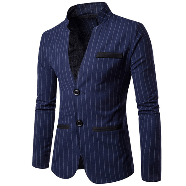 NIBESSER 2018 Brand New Men Social Blazer Fashion Striped Male Suit Jacket Autumn Casual Stand Collar Business Slim Fit Blazer