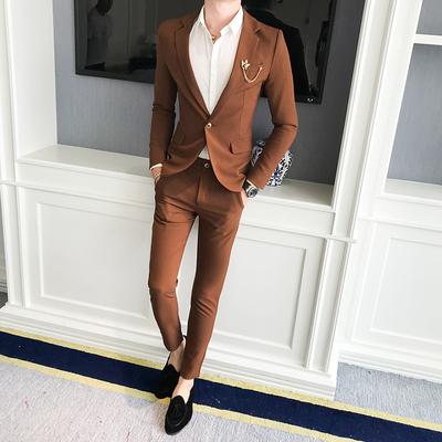 spring and autumn England suit male Korean version of the slim groom wedding dress business casual suit male two-piece