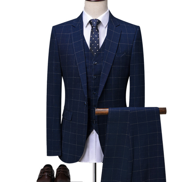 OSCN7 Blue Plaid Tailor Made Suits Men 3 Piece Gentleman Business Wedding Custom Made Mens Suit Blazer Customize 7137-09