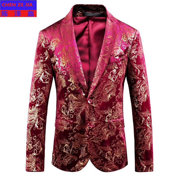 New arrival fashion Red Jacquard High grade Bronzing Suit Blazer Men Tide Single Breasted Casual Mens plus size M-2XL 3XL 4XL5XL