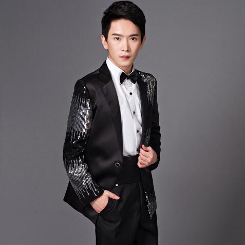 Men Fashion Sequins Pant Suits Bust Suit Casual Suit Jacket Black And Red Wedding Master Of Ceremonies Presided Studio Clothing CCA7192 5set