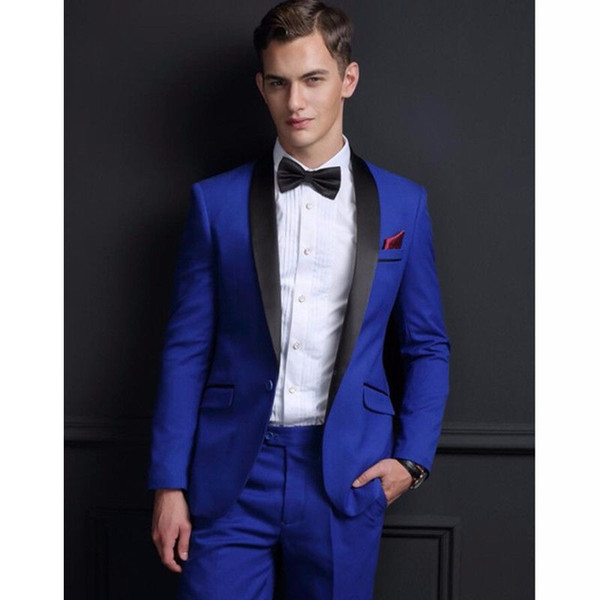 Fashion Royal Blue Velvet New Men Suit Bespoke Shawl Collar One Button Men Suits Terno Tuxedos(Jacket+Pants)