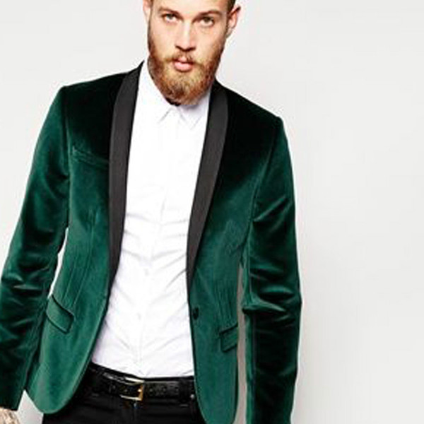 Green Velvet Business Party Men Suits Groom Wear Black Shawl Lapel Blazer Two Piece Wedding Tuxedos (Jacket + Pants)