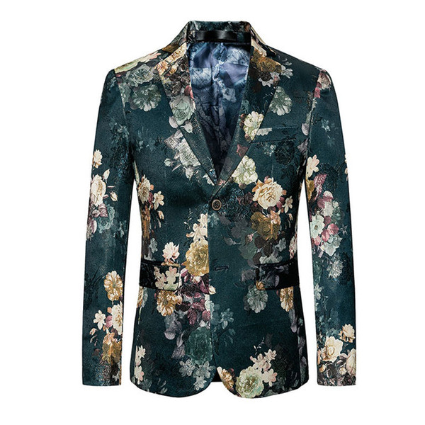 YFFUSHI New Fashion Men Suit Jacket Flower Printing Two Buttons Green Blazer Party Presenter Dress Slim Fit Stylish Plus 6XL