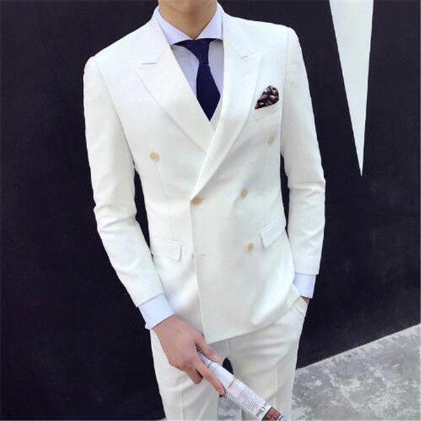White Terno Tuxedos Masculino Bespoke Men Suits Slim Notch Lapel Latest Design Custom Made Blazer 2pieces(Jacket+Pant+Tie)