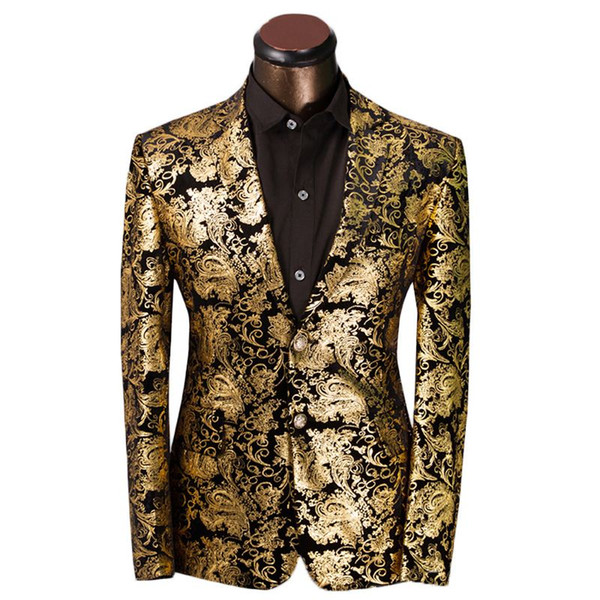 Luxury Men Suit Golden Floral Pattern Suit Jacket Men Fit Prom Suits Tuxedo Brand Wedding Party Blazer Jacket