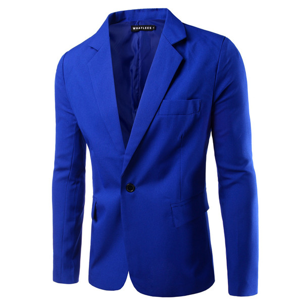 8 colors Spring new fashion Pure color slim Men's suits A buckle Casual men's Blazers men's coats blue