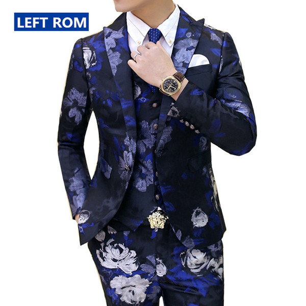 Wholesale- ( Jacket + vest + pants ) New Mens high-grade printing groom wedding dress suits / Male Slim fashion leisure suits / Men Blazer