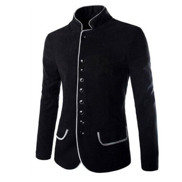 2018 Men's Casual Wool Tunic Collar Small Jacket Winter and Autumn Fashion Slim Fit Men Blazer