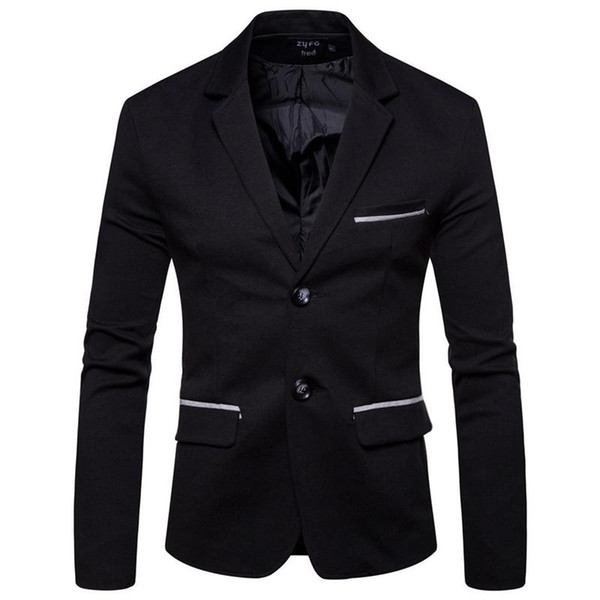 Black Men's Formal Suit High Quality Polyester Fiber Men's Slim Korean Style Plain Pattern Small Jacket Slim Fit Smooth Soft