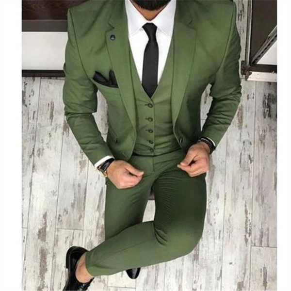 Custom Made Green costume homme terno Groom Tuxedos Groomsmen Mens Wedding Suits slim fit men suit ( jacket+Pants+vest+tie)