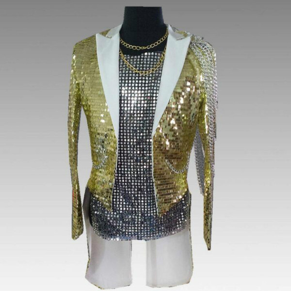 European and American style men's sequin magician swallowtail costume new nightclub bar DJ stage motorcycle service