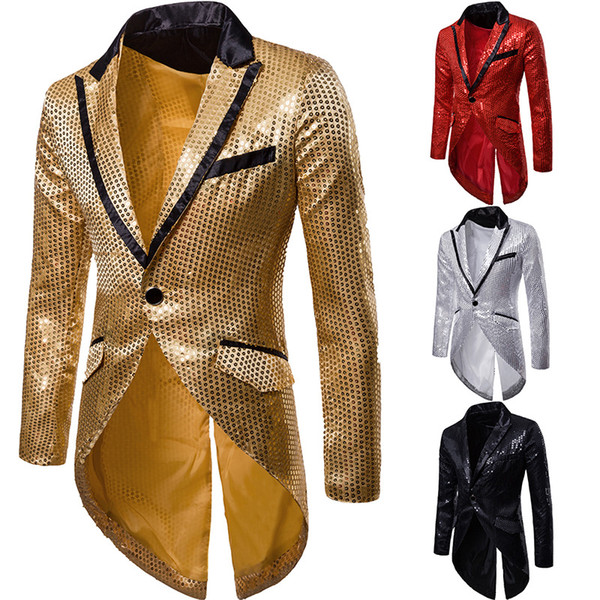 Mens Slim Fit Sequin Tailcoat | 2018 Autumn Brand New Male Long Sleeve Frock Coat Man Party/Club/Wedding Suit Blazer Jacket