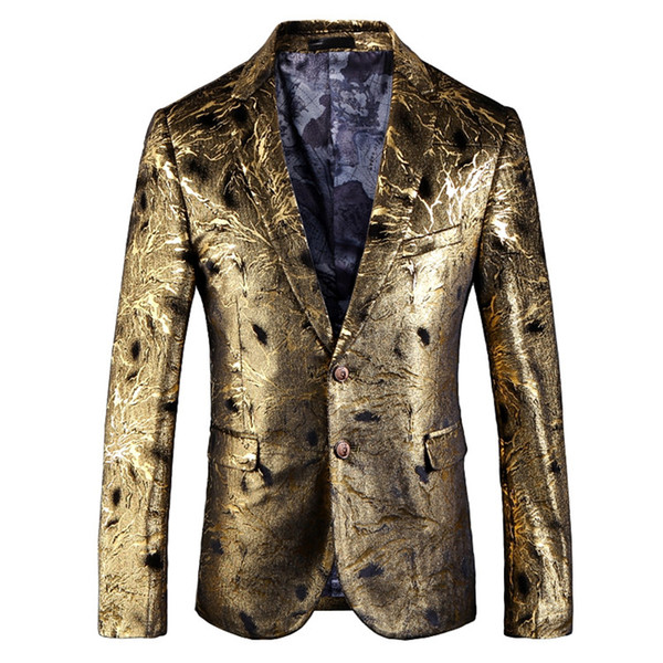 Gold Blazer For Men 2018 Slim Fit Mens Floral Print Blazer Jacket British Style Prom Party Wedding Blazers