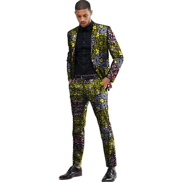 African Men Suits Dashiki Print Suit Jacket And Pant Men Blazers African Clothing Festive Man Blazer For Party Customized