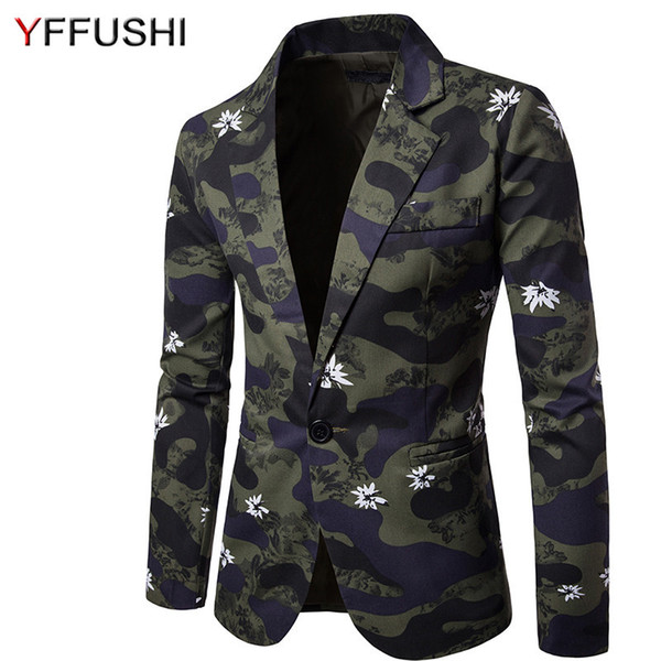 YFFUSHI 2017 New Arrival Men Suit Jacket Fashion Floral Print Amy Green Camouflage Jacket Masculino Casual Style Slim Fit