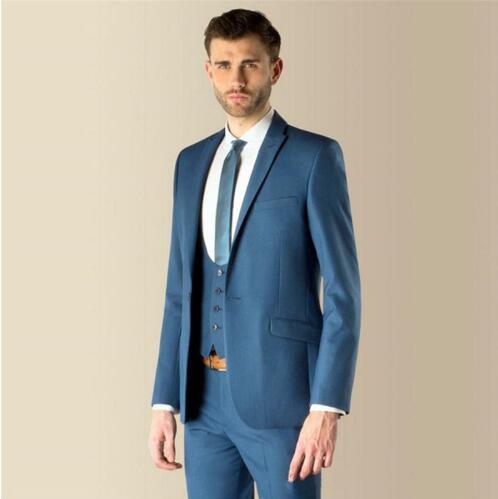 New Blue Formal Mens Suits 3 Pieces(Jacket+Pants+Vest+Tie) Slim Fit Groom Tuxedos Prom Tuxedo Bridegroom Men Clothes 297