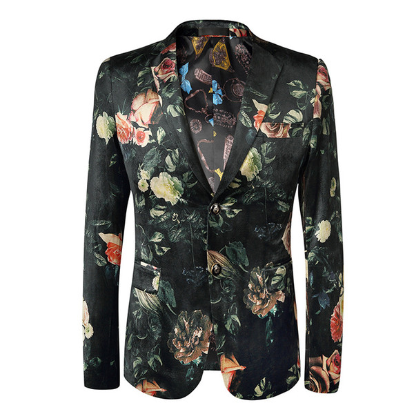 Loldeal Men's Stylish Dragon Floral Suits Fashion One-Button Party Blazer Jacket