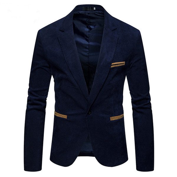 2018 Men's New Fashion Men's Corduroy Color Matching Suit Jacket Business Casual Small Suit Jacket