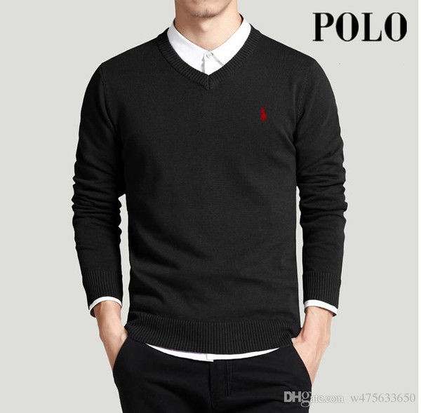 SHIPPING Spring golf men polo sweater pullovers Simple style cotton knitted V neck sweater horse jumpers Thin male knitwear embroidery