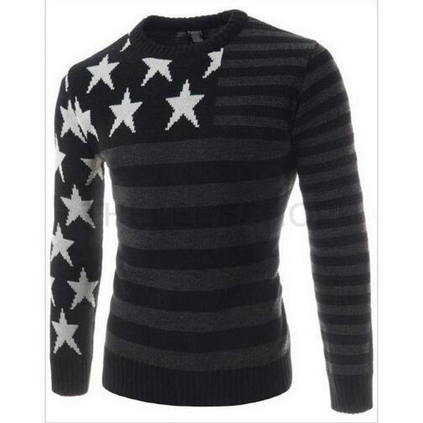 Striped Pullover Mens Knitted Sweater Coat Fashion Pentagram Design Jacquard O-Neck Pullover Sweater Brand Clothing Tops MT10