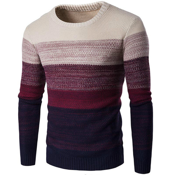 2018 Brand Casual Sweater O-Neck Striped Slim Fit Men Long Sleeve Patchwork Male Pollover Sweater Casual Thin Clothes Autumn