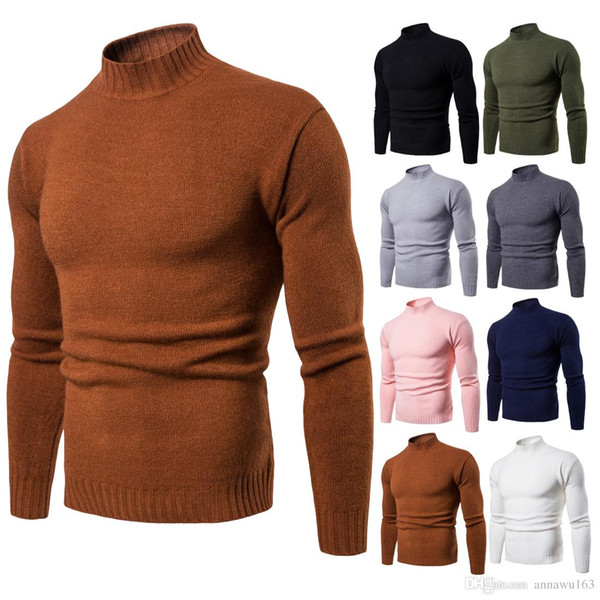 Pullover Sweater Men' Slim Fit Tops With Long Sleeve High Neck High Quality Cashmere Blend Knitted Winter Mens Clothing For Sales